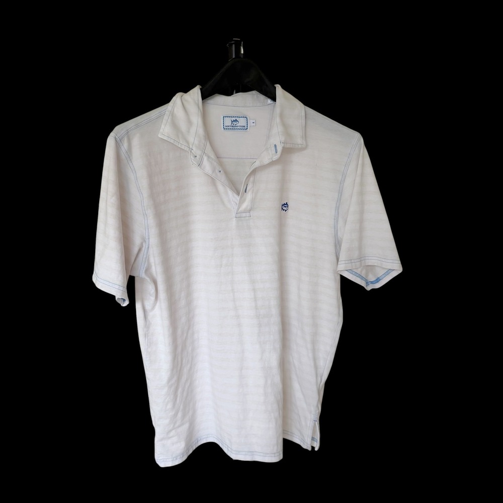 Southern Tide White Striped Pima Cotton Blend Polo Shirt Size M Skipjack Logo
